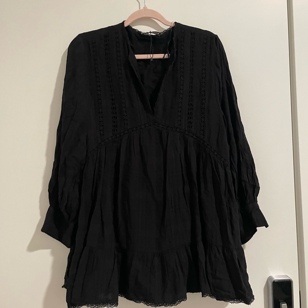 Zara Black Long Sleeved Mini Dress | Size M